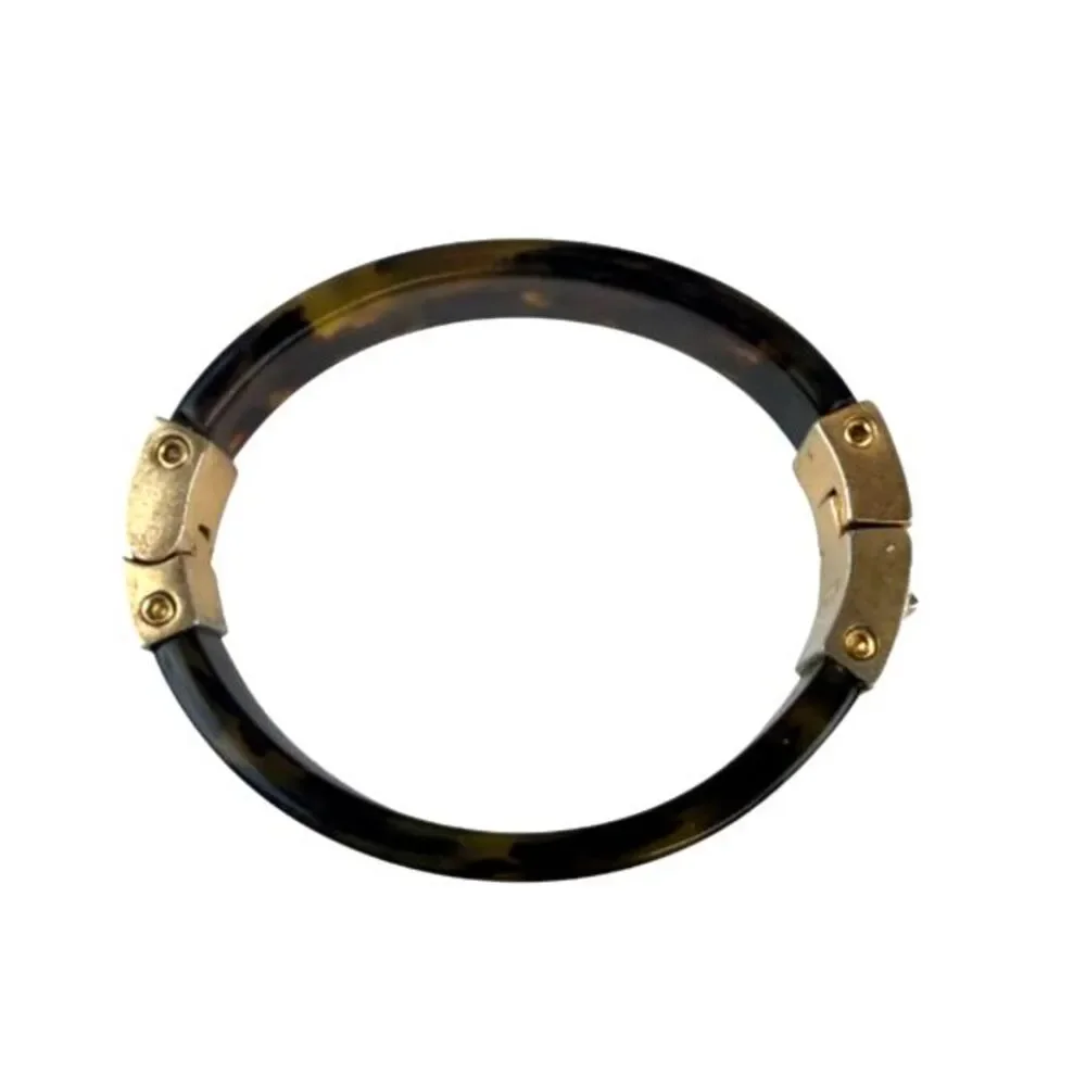 J.Crew Tortoise Shell Resin Bangle Bracelet Gold Tone Bronzed Hinged Cuff